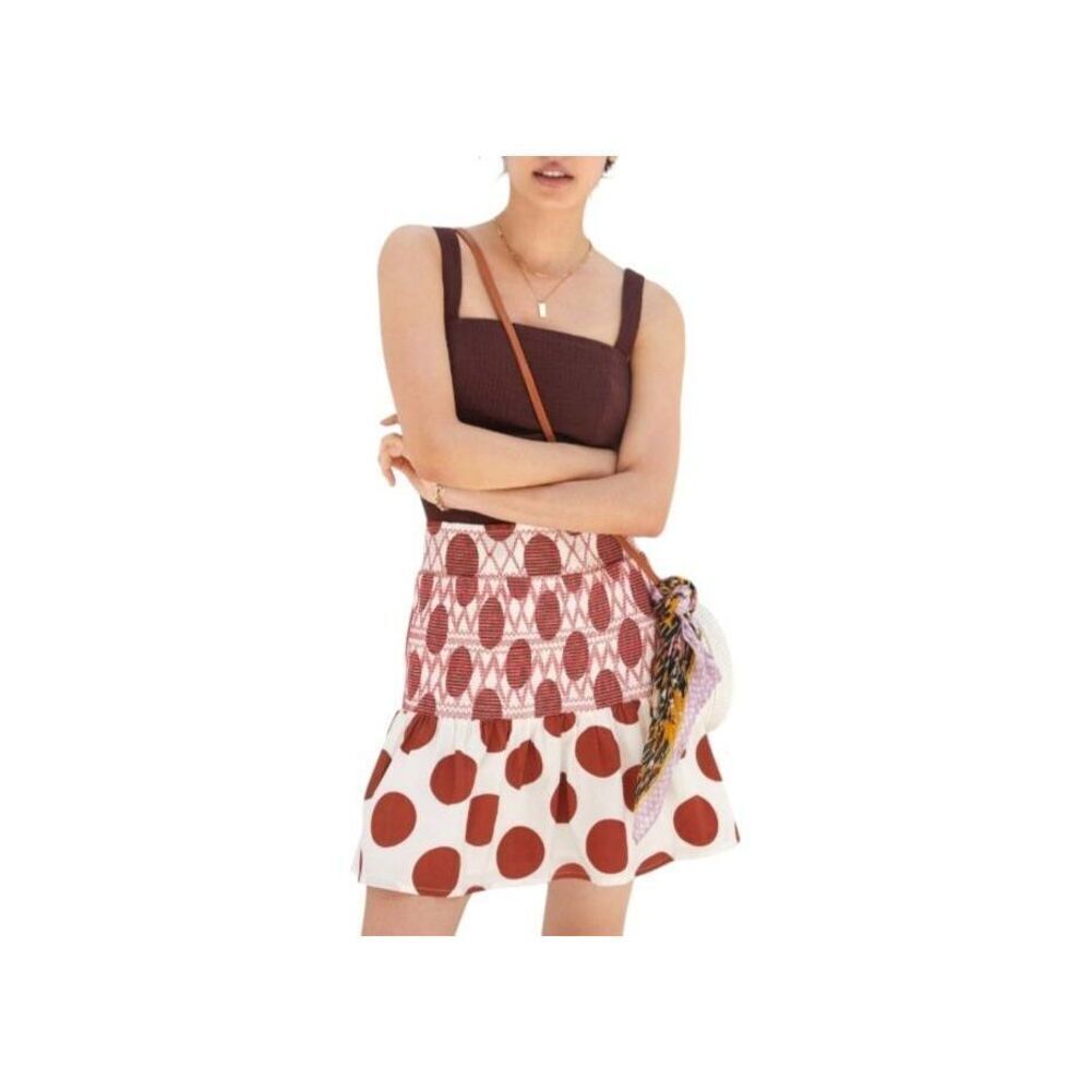 Maeve Brown and White Polka Dot Mini Skirt